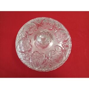 Vintage 1970s KIG Malaysia Glass Nut Candy Bowl Hearts Roses With Lid Clear